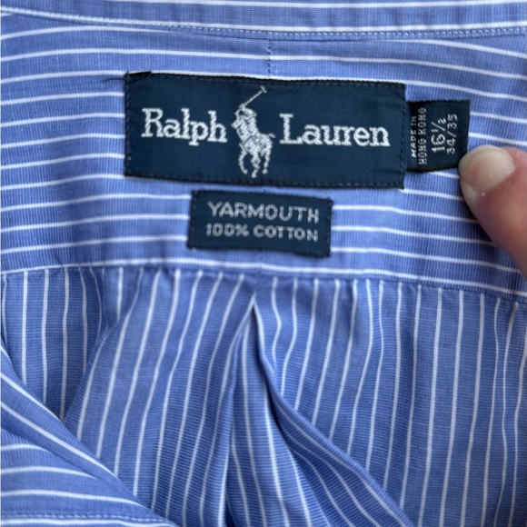 Ralph Lauren Men Yarmouth Blue White Striped Button Down Shirt Size 16 1/2 34/35 - Picture 11 of 12